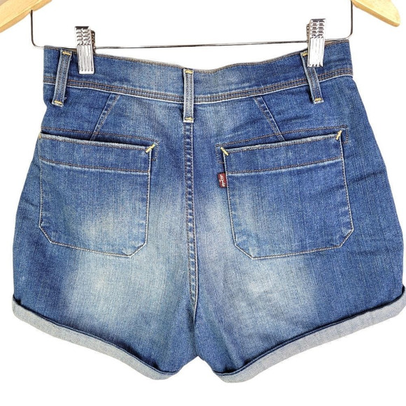 Levi's Distressed Medium Wash High Rise Demin Shorts - Picture 2 of 9